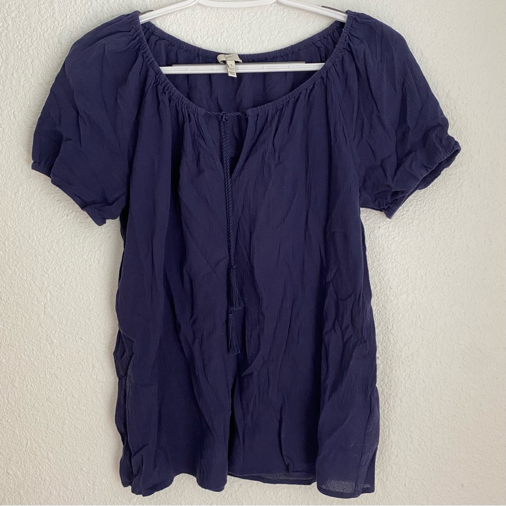 Joie navy dark blue tassel tie front gauzy blouse short sleeve women’s  size S